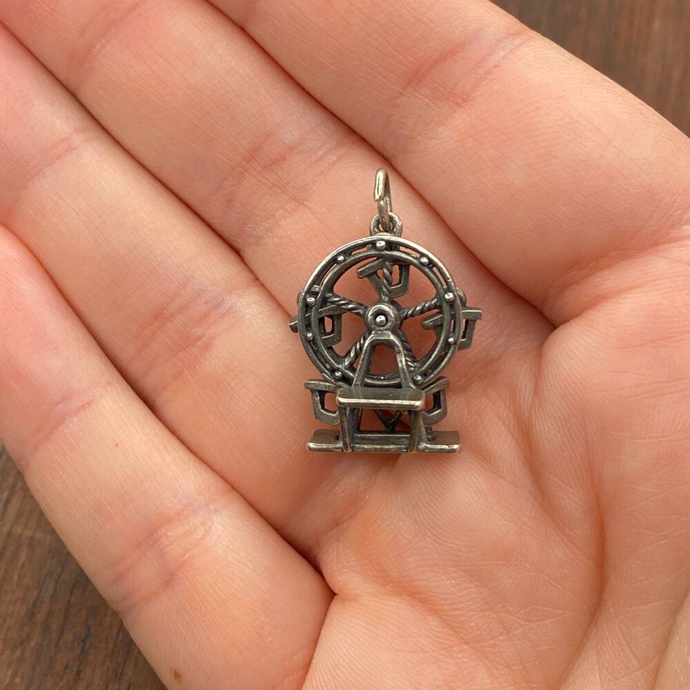 Vintage 800 Silver Ferris Wheel Gondolas Move Articulated Pendant Bracelet Charm